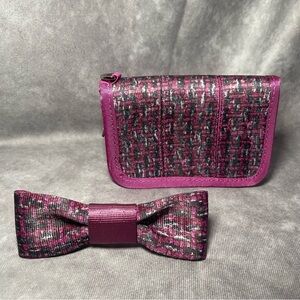 Pink and Black Patterned Clutch with Bow Tie
